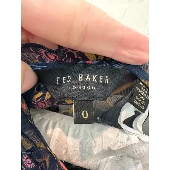 TED BAKER | Jovena Navy Floral Ruffle Sheer Romantic Blouse Top | Size 0 XS - Picture 6 of 7